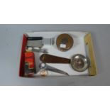 A Tray of Curios to Include Cigarette Lighters, Wrist Watch, Letter Opener/Ruler, Coin Lidded Dish