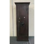 A 19th Century Oak Side Cabinet with Panelled Door Having Bulls Eye Glass to Shelved Interior, Brass