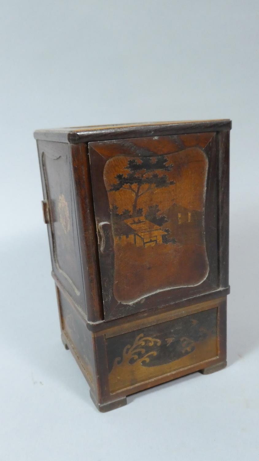 A Miniature Japanese Cigarette Box with Four Hinged Doors and Inlaid Decoration, 16cm High