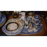 A Tray of Ceramics to Include Blue and White Draining Dish, Sporting Dog and Owl Ornament etc