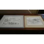 Two Framed Pencil Drawings by Sarah John Depicting Rural Landscapes