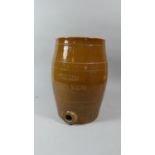 A Treacle Glazed Stoneware Two Gallon Barrel, Impressed 'Etherium Drinking Water', 34cm High