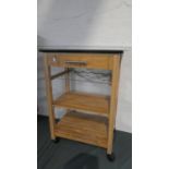 A Modern Kitchen Trolley with Granite Top, Top Drawer, Wine Rack and Two Shelves, 58cm Wide