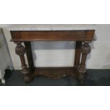 A 19th Oak Hall Side Table with Marble Top, 93cm x 33cm x 83cm High