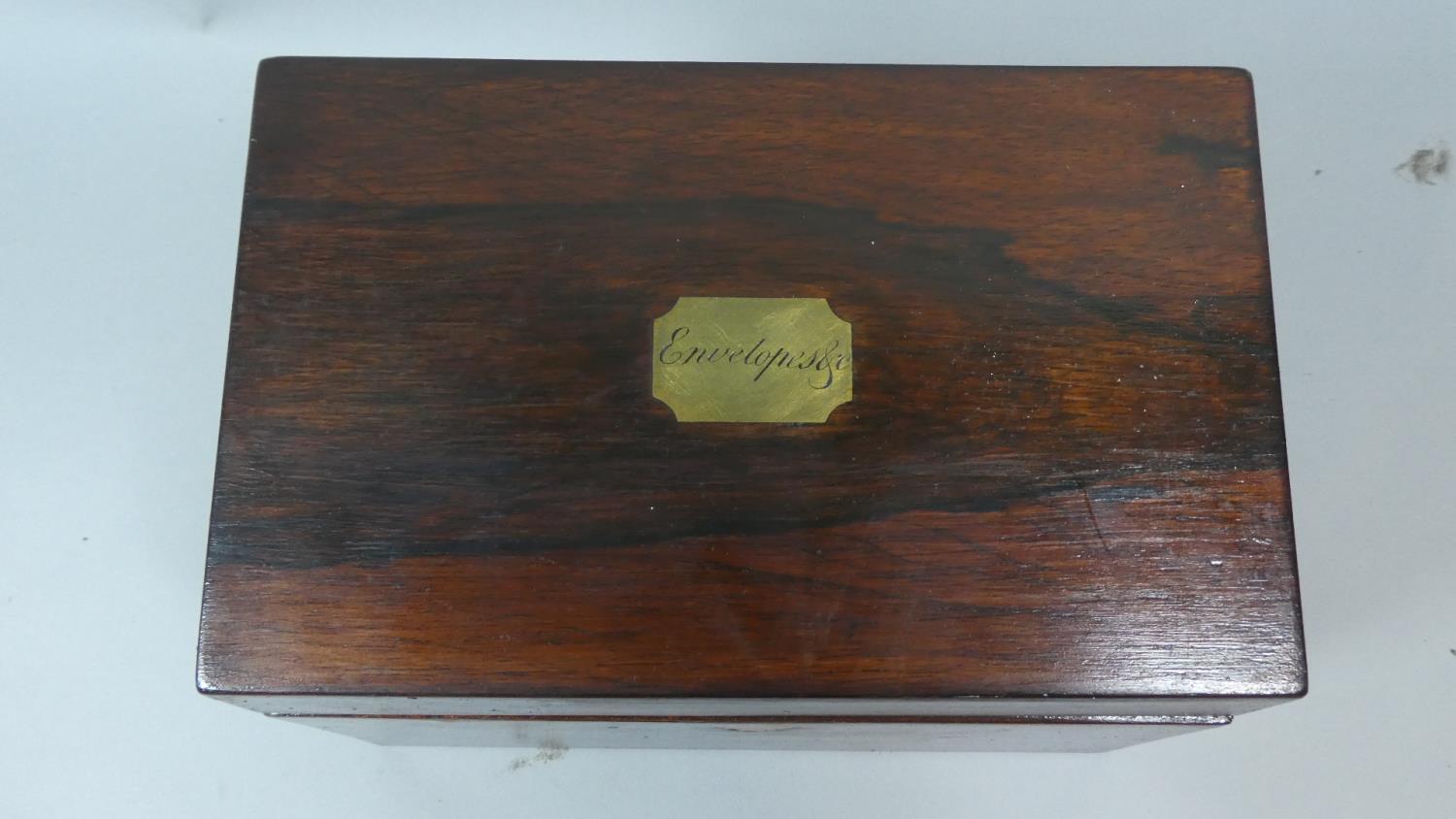 A 19th Century Rosewood Envelope Box with Engraved Brass Escutcheon, 21cm Wide - Image 3 of 3