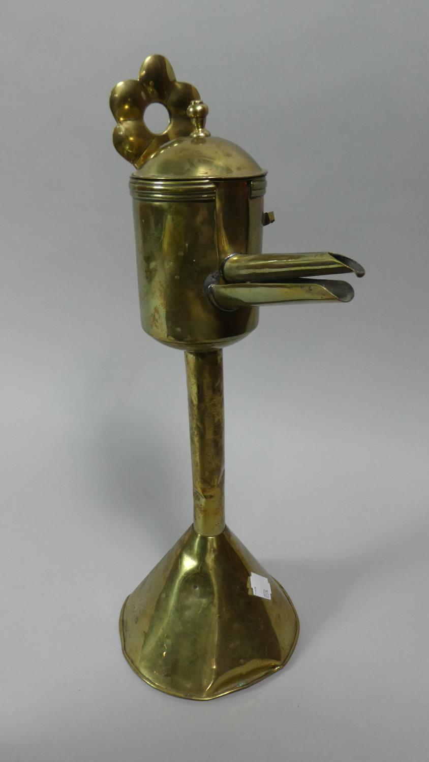 An Middle Eastern Brass Wall Hanging Lamp or Oil Container, 35cm High