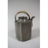 An Oriental Pewter Teapot Supported on Quadrant Feet with Decorated Panels Engraved with Birds and