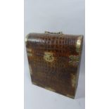 A Faux Crocodile Skin Dome Top Wooden Box with Brass Clasp and Carrying Handle, 36cm High