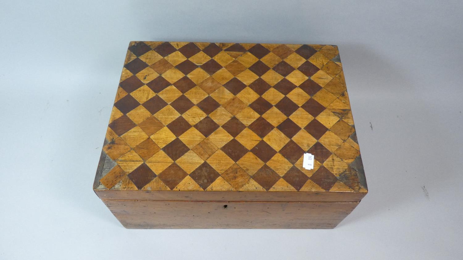 A 19th Century Inlaid Walnut Work Box with Chequer Decoration to Hinged Lid, 36cm Wide - Image 2 of 2