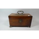 A 19th Century Two Division Rosewood Tea Caddy with Ormolu Claw Feet, Carrying Handle and