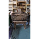 A Vintage Wicker Flower Trug and a Country Pine Stool