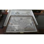A Framed British Museum Copy of Saxton's Map of Cheshire 1577 and a Similar Print