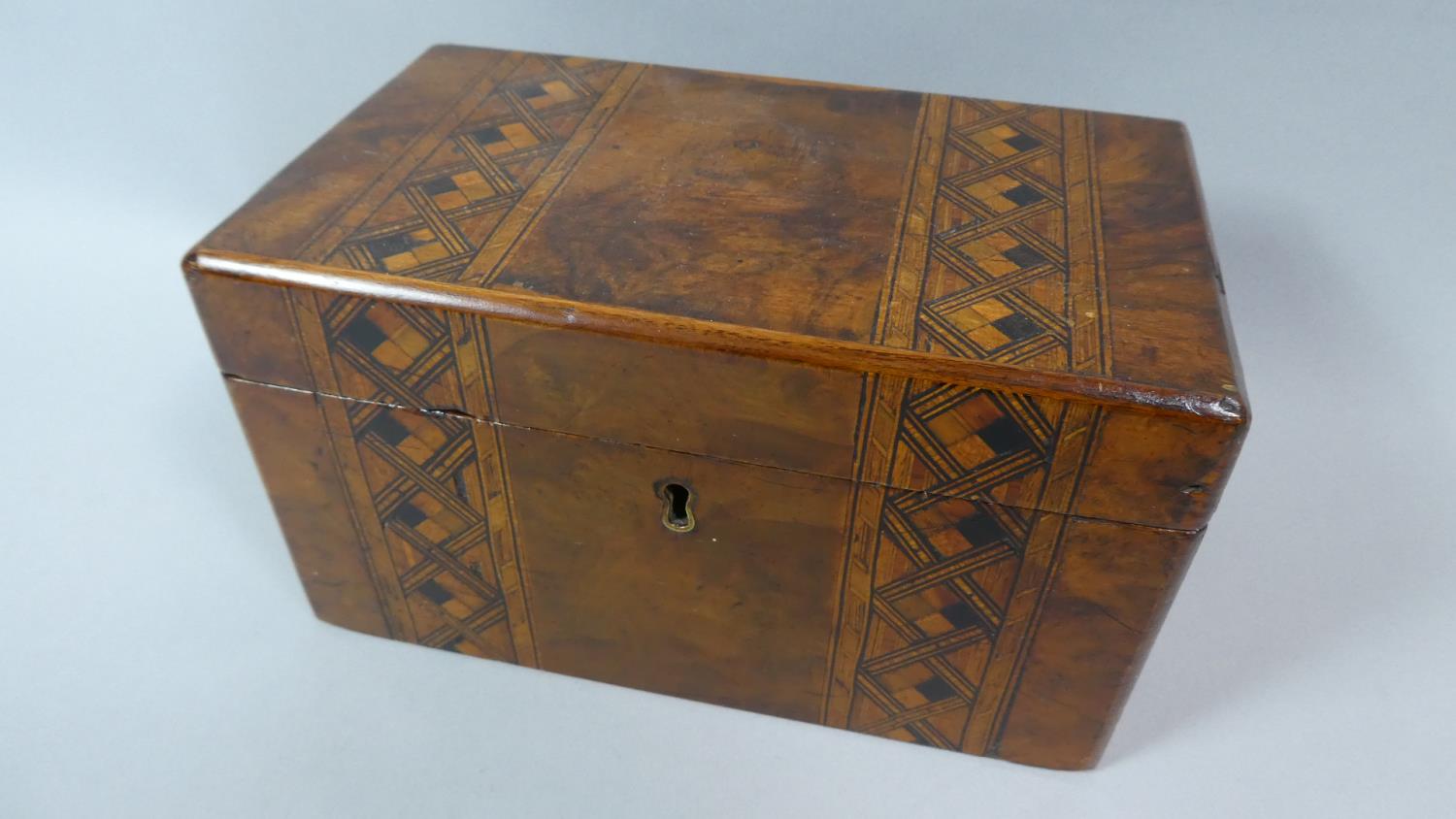 A Late 19th Century Walnut Work Box with Banded Inlay, 20cm Wide