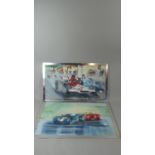 A Pair of Framed Oils on Board Depicting Racing Cars