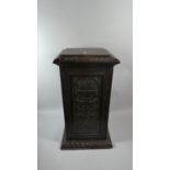 An Oak Rectangular Pedestal Plinth with Removable Top and Having Four Carved Floral Panels, 69cm