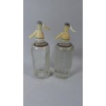 A Pair of Vintage Schweppes Soda Siphons with Engraved Ribbed Bodies, 37cm High