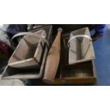 A Collection of Vintage Wooden Items to Include Flower Trugs, Knife Box, Exercise Club etc