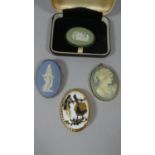 Two Wedgwood and Two Other Ceramic Cameo Style Brooches