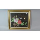 A Framed Oriental Painting on Silk Depicting Bird and Flower