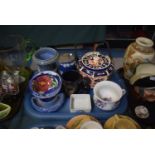 A Tray Containing Various Ceramics to Include Imari Biscuit Barrel (AF), Jasperware Pewter Topped