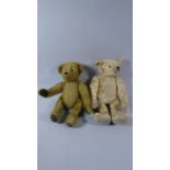 Two Vintage Plush Teddy Bears, One with Metal Button to Ear