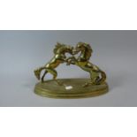 A Brass Study of Two Stallions Fighting, Oval Plinth, 27cm Wide