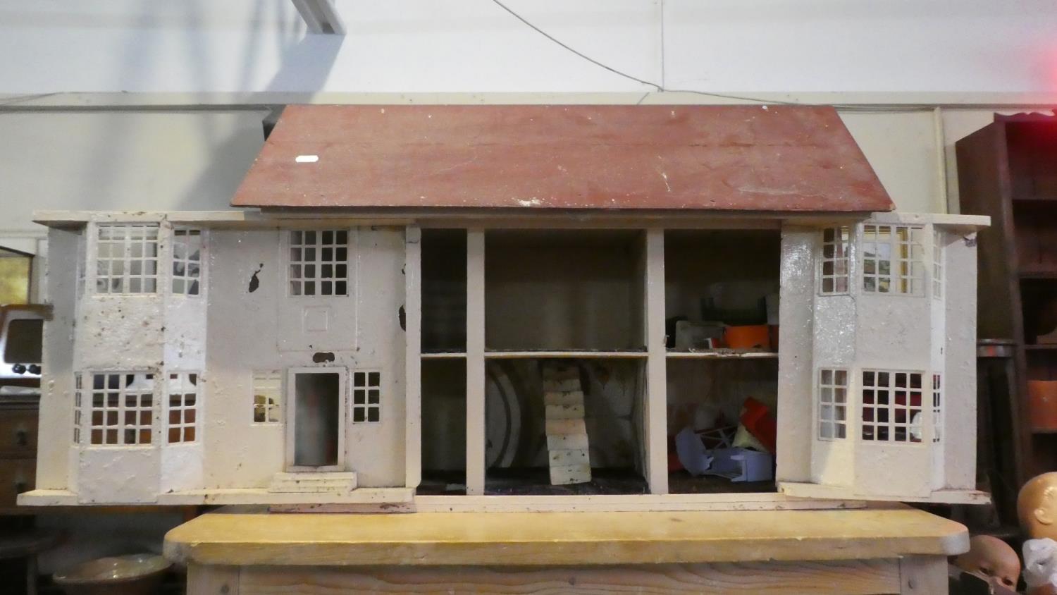 A Vintage Dolls House with Some Furniture, 71cm Long - Image 2 of 2