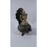 A Cast Hindu Altar Offering Vessel with Original Gilt Coloration Set on Three Claw Feet with Hindu