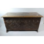 A Nice Quality Oak Box with Hinged Lid and Carved Front Panel with Geometric Decoration, 74cm Wide