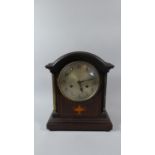 An Edwardian Inlaid Mahogany Mantle Clock, Eight Day Movement with Key and Pendulum, Junghans