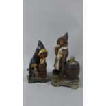 A Pair of Continental Cold Painted Ceramic Studies of Children with Barrels, 19cm and 15cm High