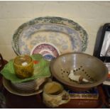 A Tray of Ceramics to Include Blue and White Meat Plate and Other Examples, Honey Pot, Fruit Set,