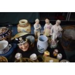 A Tray of Ceramics to Include Miniature Cups and Saucers, Aynsley Orchard Gold Bell, Figural