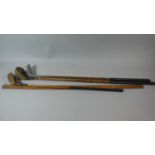 A Haberdashers Yard Rule Together with Two Vintage Golf Club Woods and a Putter