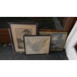 A Framed Map of Chester and Two Prints