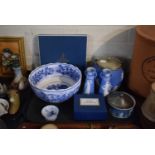 A Tray of Blue and White Ceramics to Include Royal Worcester, Jasperware etc