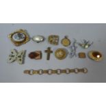 A Collection of Costume Jewellery to Include Yellow Metal Revolving Mourning Brooch, Enamelled