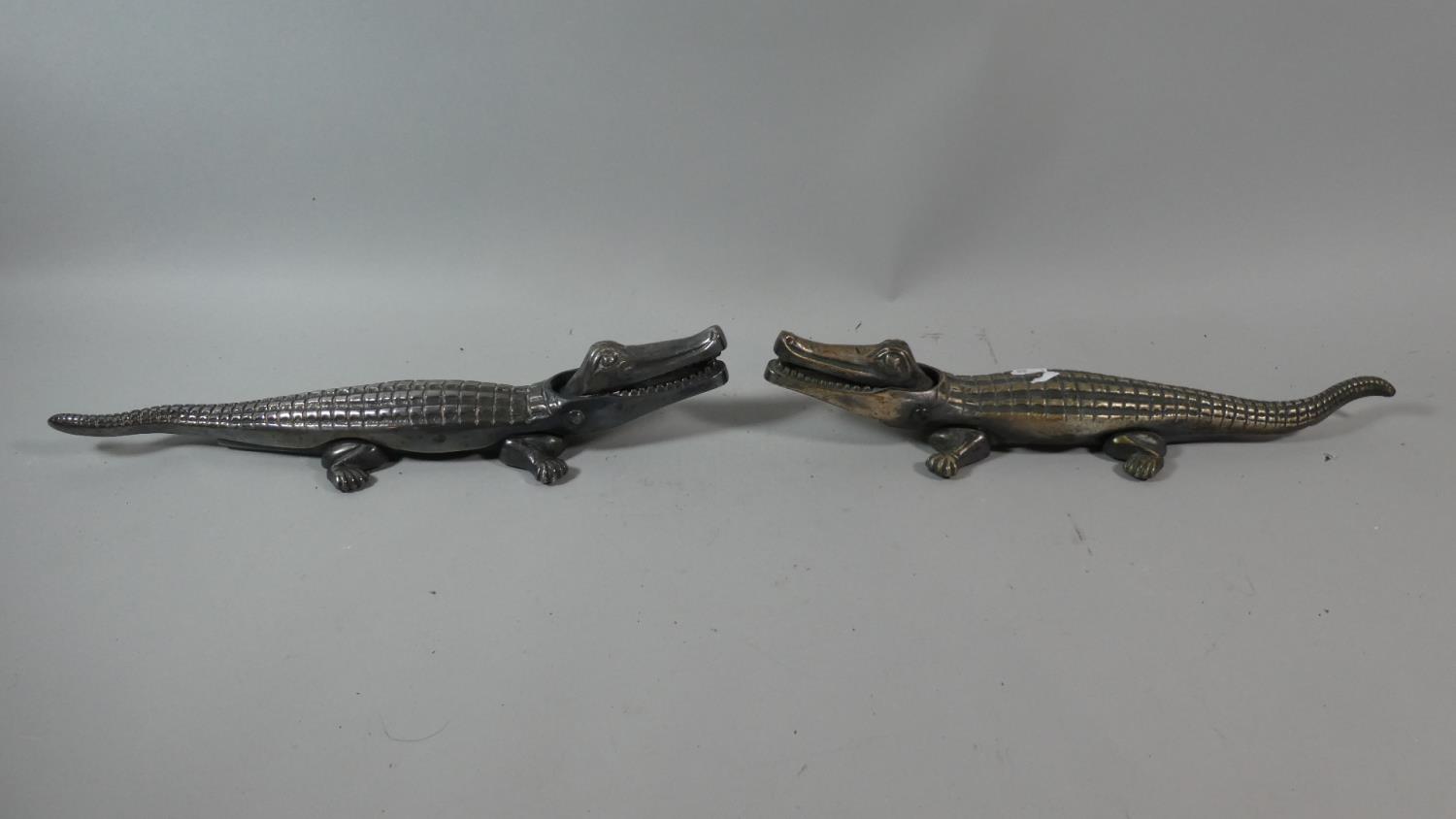 A Pair of White Metal Novelty Nut Crackers in the Form of Crocodiles, Each 40cm Long