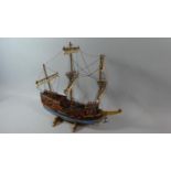 A Rigged Model of a Three Masted War Ship, 44cm High