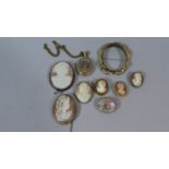 A Collection of Yellow and White Metal Mounted Cameo Brooches, a Late Victorian Yellow Metal and Sea