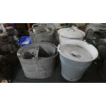 Two Galvanised Mop Buckets and Two Enamelled Slop Buckets with Lids