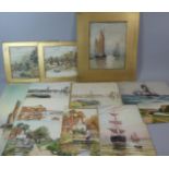 A Collection of Various Unframed Watercolours Signed W Podmore Together with Four Unframed Prints of