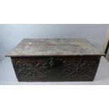 An Early Oak Bible Box with Carved Front Panel, Later Iron Lock, 66cm Wide