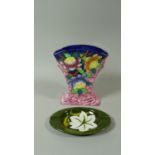 A Moorcroft Oval Ashtray Together with a Maling Ware Vase with Tubeline and Floral Decoration