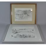 Two Framed Sarah John Pencil Sketches Depicting Rural Landscapes