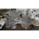A Tray of Moulded Glassware to Include a Two Handled Glass Bowl with Fish Stylised Handles
