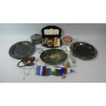 A Tray of Sundries to Include Pewter Tobacco Pot, Costume Jewellery, Powder Compact etc