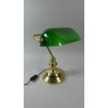 A Reproduction Brass Based Desk Lamp with Green Glass Shade, 35cm High