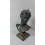 A Bronzed Plaster Bust with Hand Painted Eyes, 34cm High