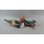 Two Reproduction Carved Wooden Decoy Ducks, One with Glass Eyes, 42cm and 22cm in Length